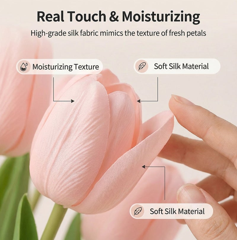 12 PCS Pink Artificial Tulip Flowers - Real Touch Fake Tulips for Home Wedding Party Decor - Image 4